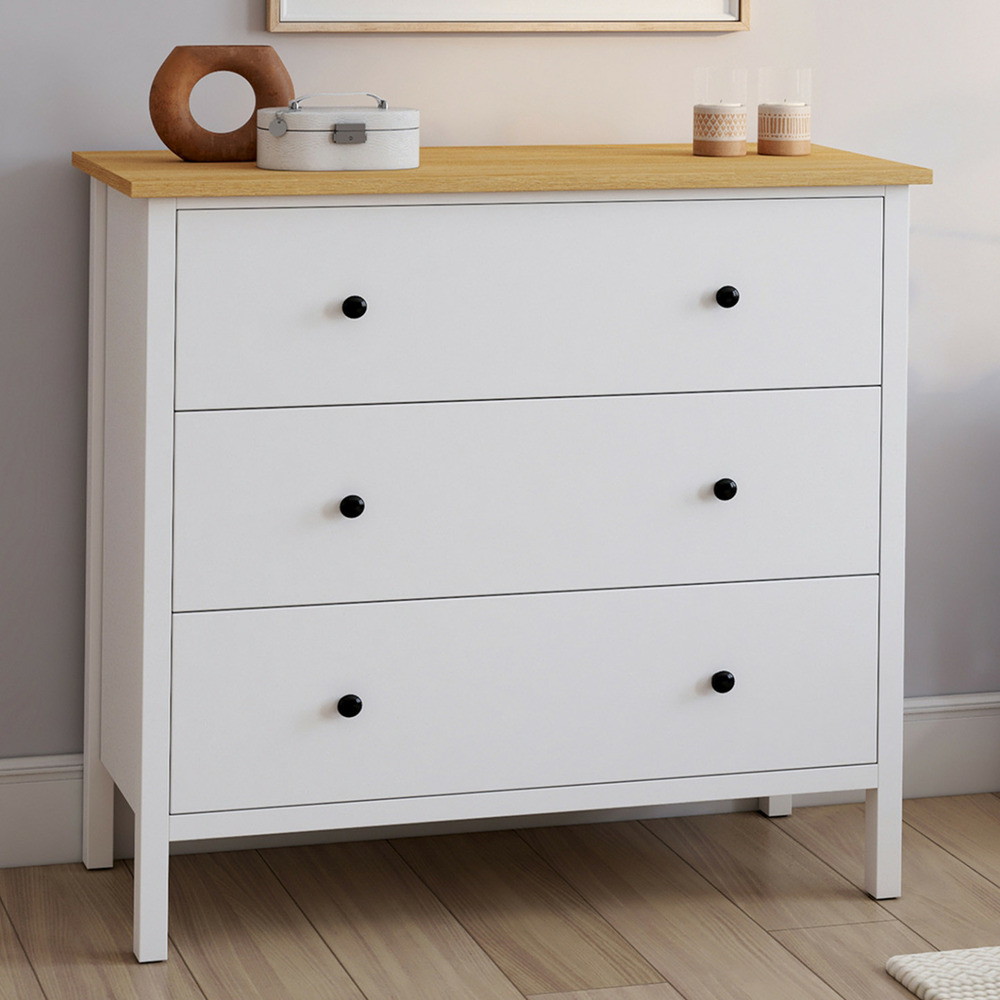 Commode 3 tiroirs achille 80 cm bois blanc plateau bois