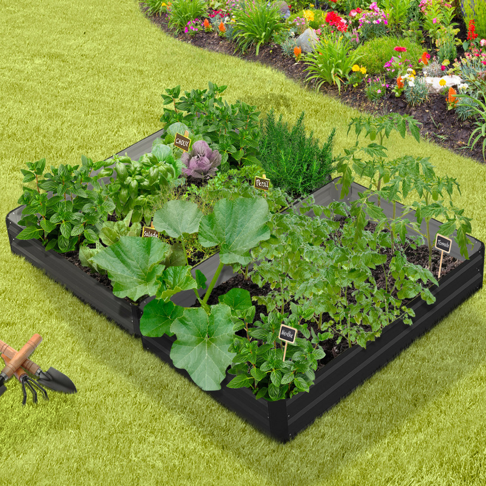 Lot de 2 carrés potager en métal châssis rectangulaire 80x115 cm gris anthracite