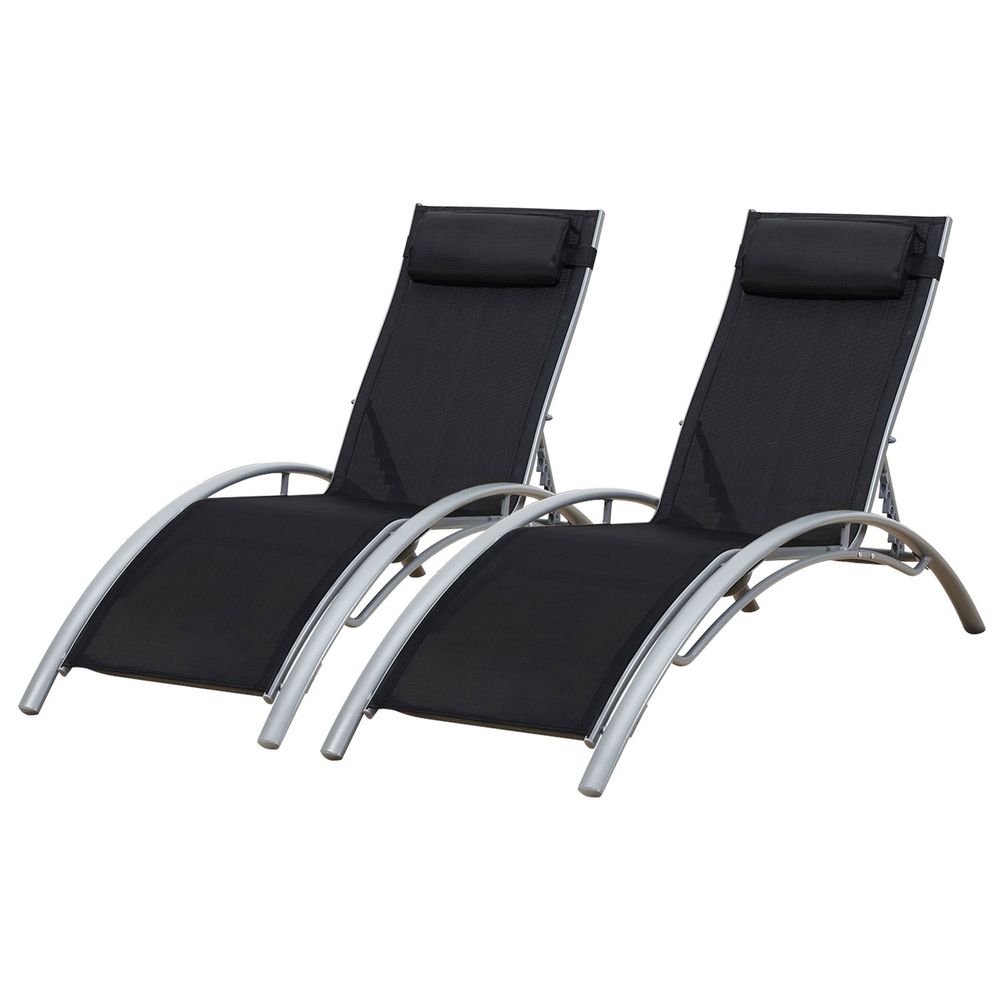 Lot de 2 transats galapagos en textilène noir - aluminium gris