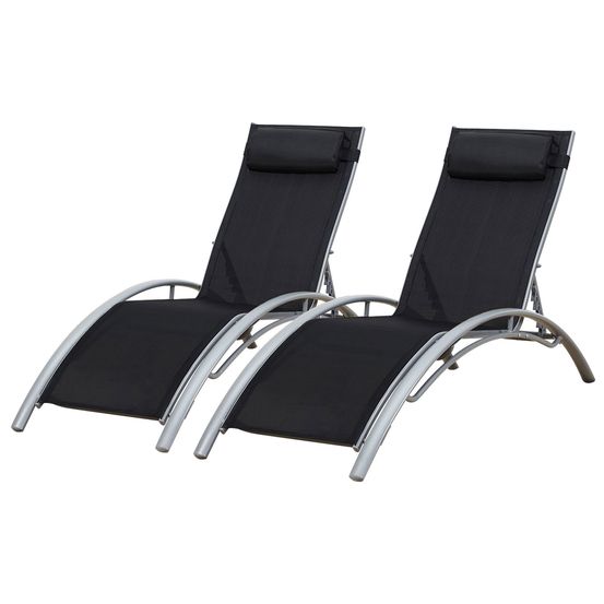 Lot de 2 transats galapagos en textilène noir - aluminium gris