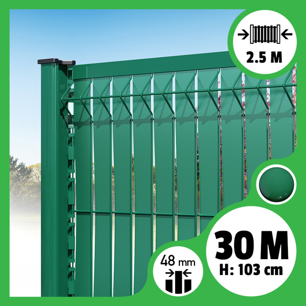 Kit 30m occultation lattes aluminium pour panneau rigide maille 55 - h 1m03 x 2m50 vert
