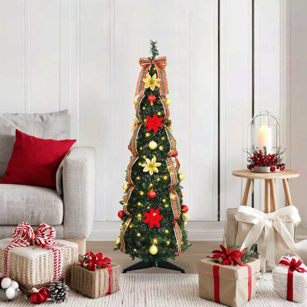 Sapin de noël artificiel pliable pvc avec 50 led pour fêtes intérieur vert 120 cm