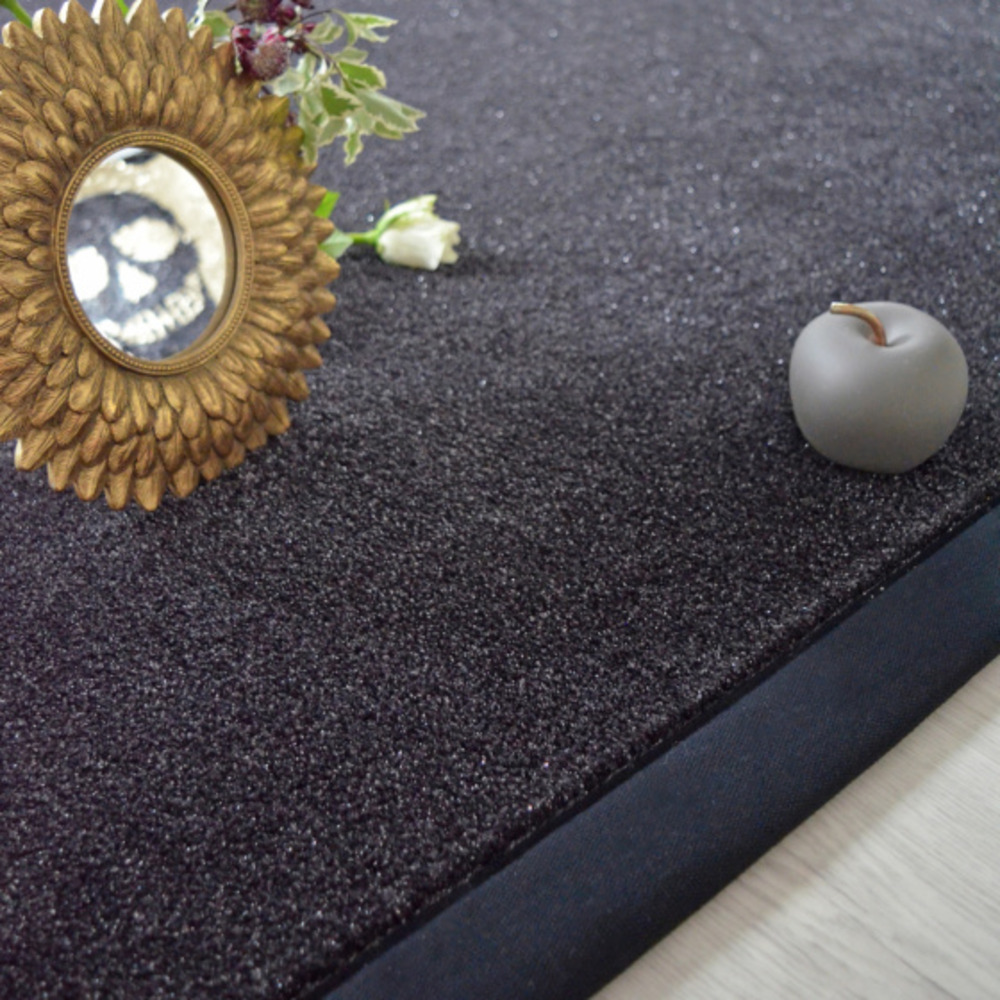Tapis paillettes star noir - ganse coton noire - 250 x 350 cm