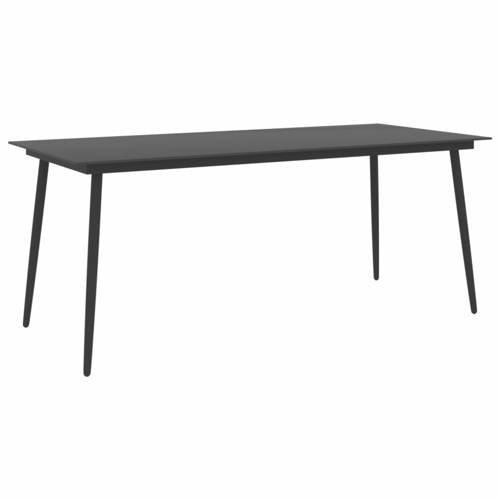Table à dîner de jardin noir 190x90x74 cm acier et verre