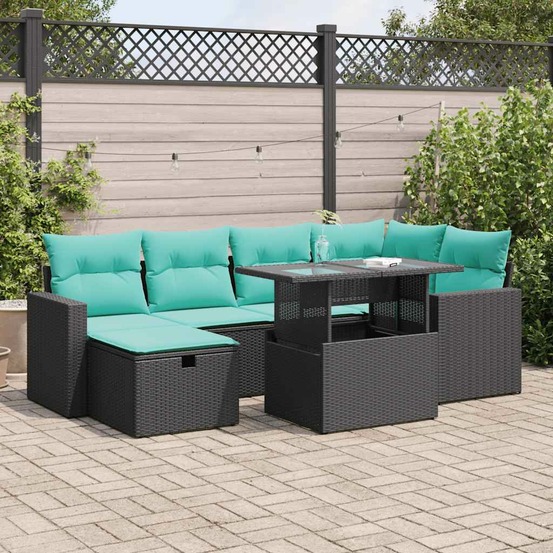 Salon de jardin avec coussins 7 pcs gris résine tressée acacia