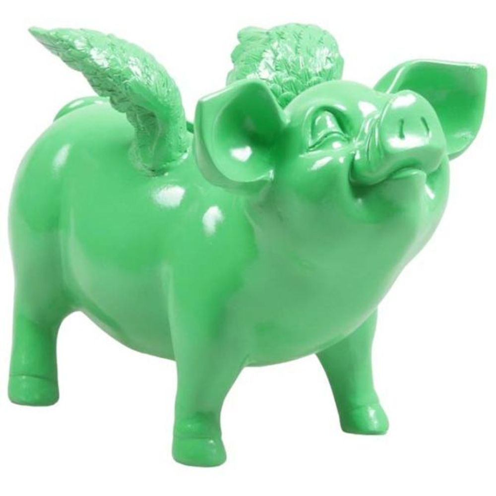 Tirelire cochon avec ailes en résine 14 x 25 x 15 cm vert citron