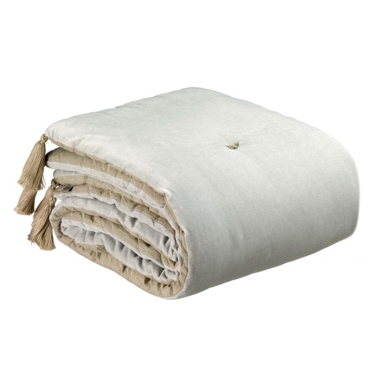 Edredon pompons elise perle 80 x 180 cm