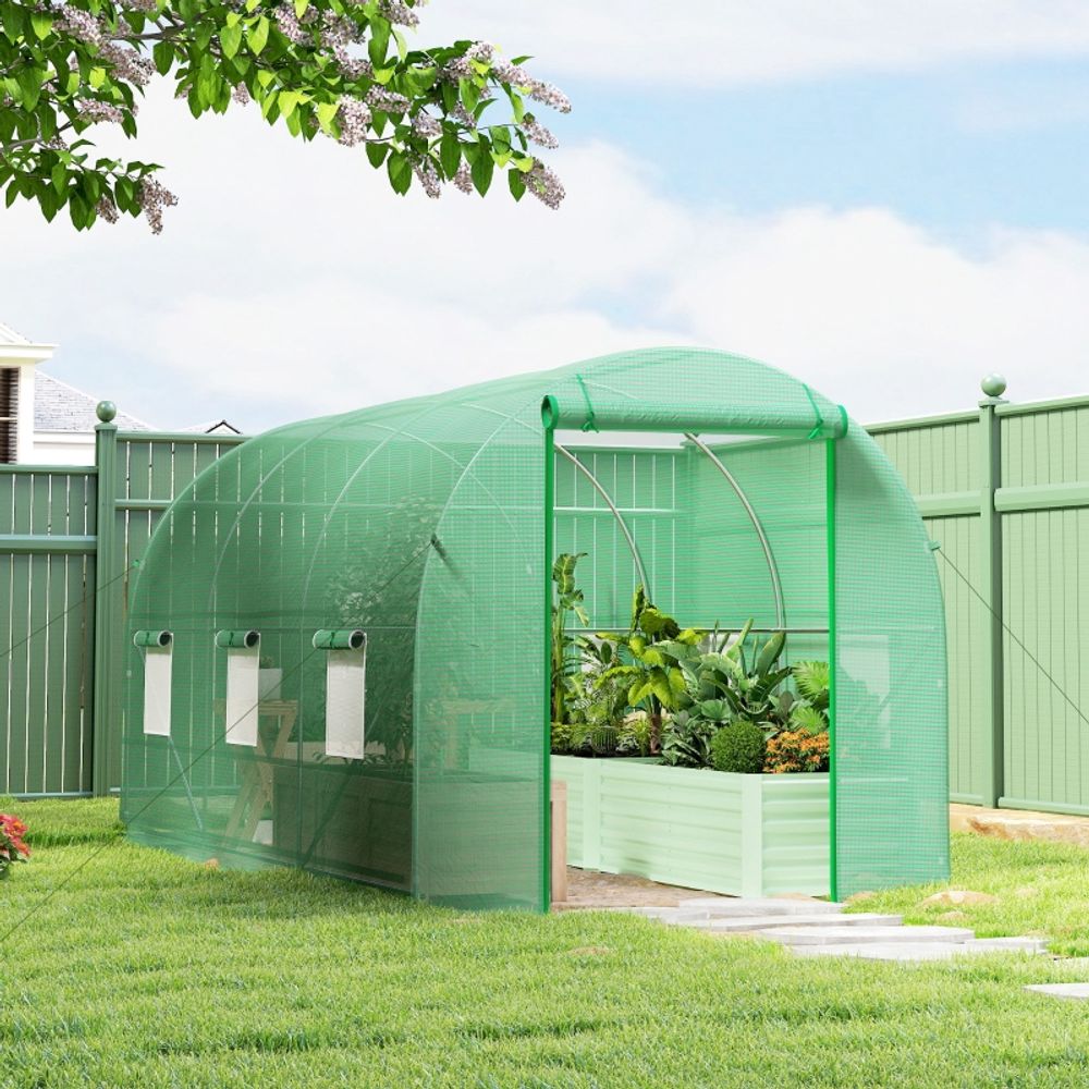 Serre tunnel de jardin pe métal 400 x 200 x 200 cm verte pour potager 6 fenêtres - comfortxl outdoor living