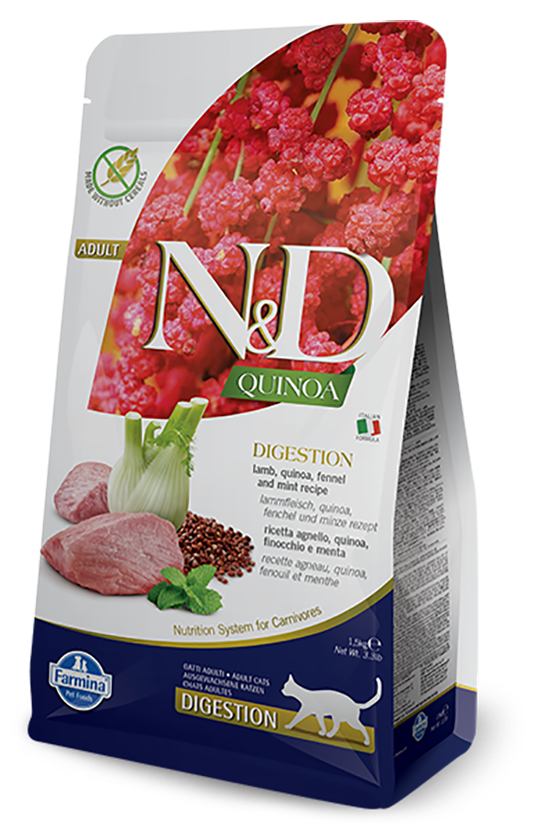 Croquettes n&d quinoa digestion agneau & fenouil chat 1,5 kg