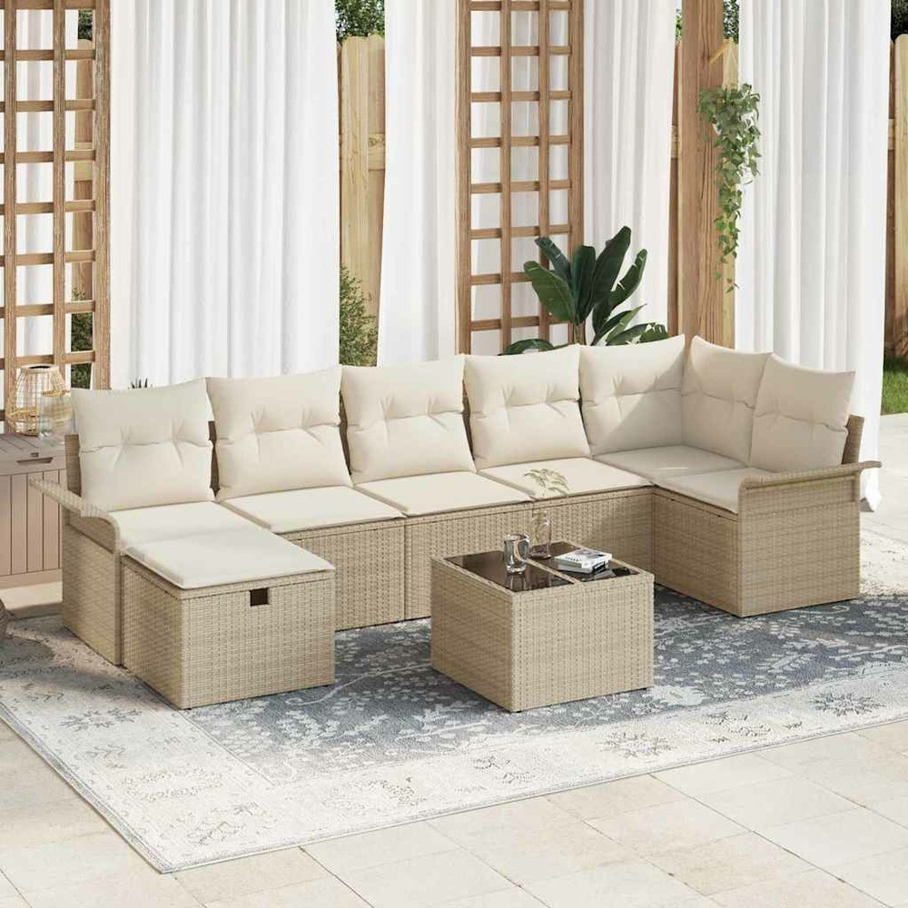Ensemble de canapé de jardin 8 pcs beige poly rotin