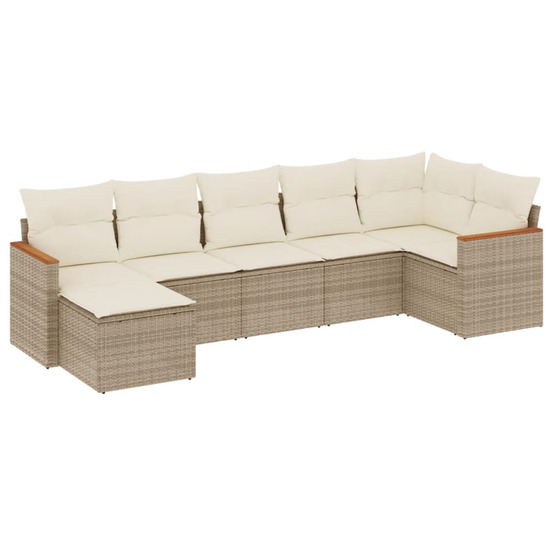 Salon de jardin avec coussins 7 pcs beige résine tressée
