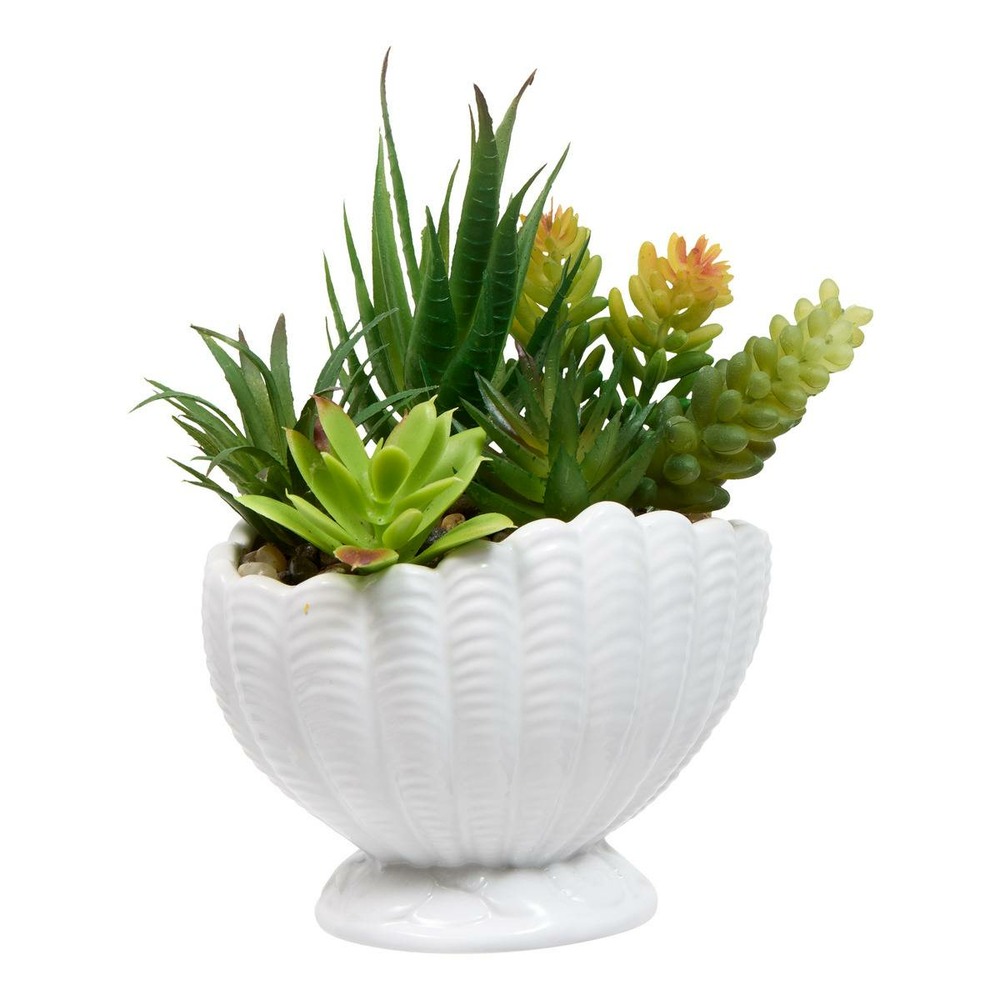 Plante artificielle ocea avec pot coquillage h20cm blanc