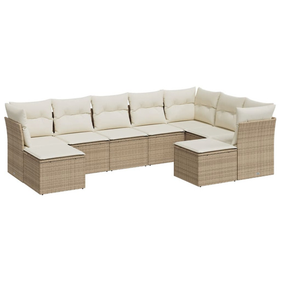 Salon de jardin avec coussins 9 pcs beige résine tressée