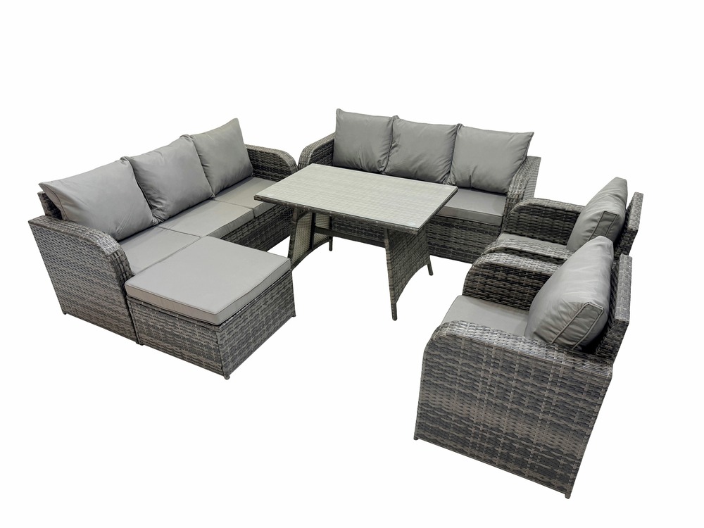 9 places ensemble de canapés en rotin table & fauteuil avec canapé 3 places table à manger grand tabouret gris foncé mixte