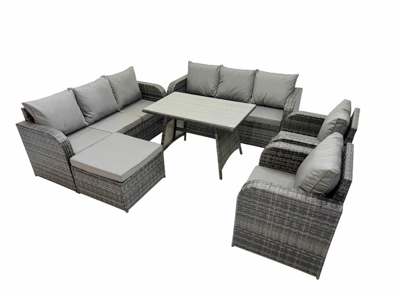 9 places ensemble de canapés en rotin table & fauteuil avec canapé 3 places table à manger grand tabouret gris foncé mixte