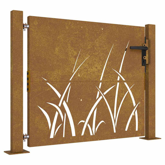 Portail de jardin 100x100 cm en acier corten avec motif gazon