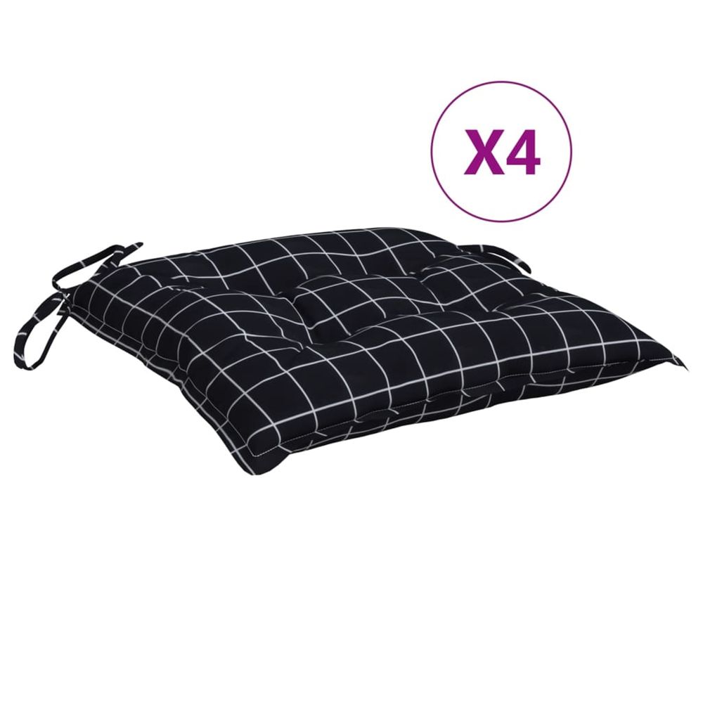 Coussins de chaise lot de 4 carreaux noir 50x50x7 cm