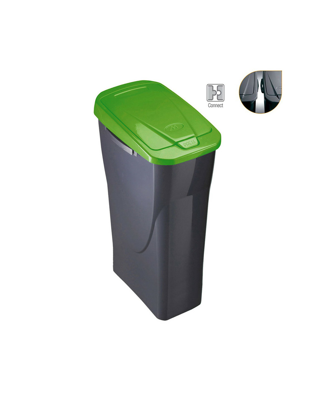 Seau ecobin 25 litres avec couvercle vert 21,5x36x51cm (largeur/profondeur/hauteur)