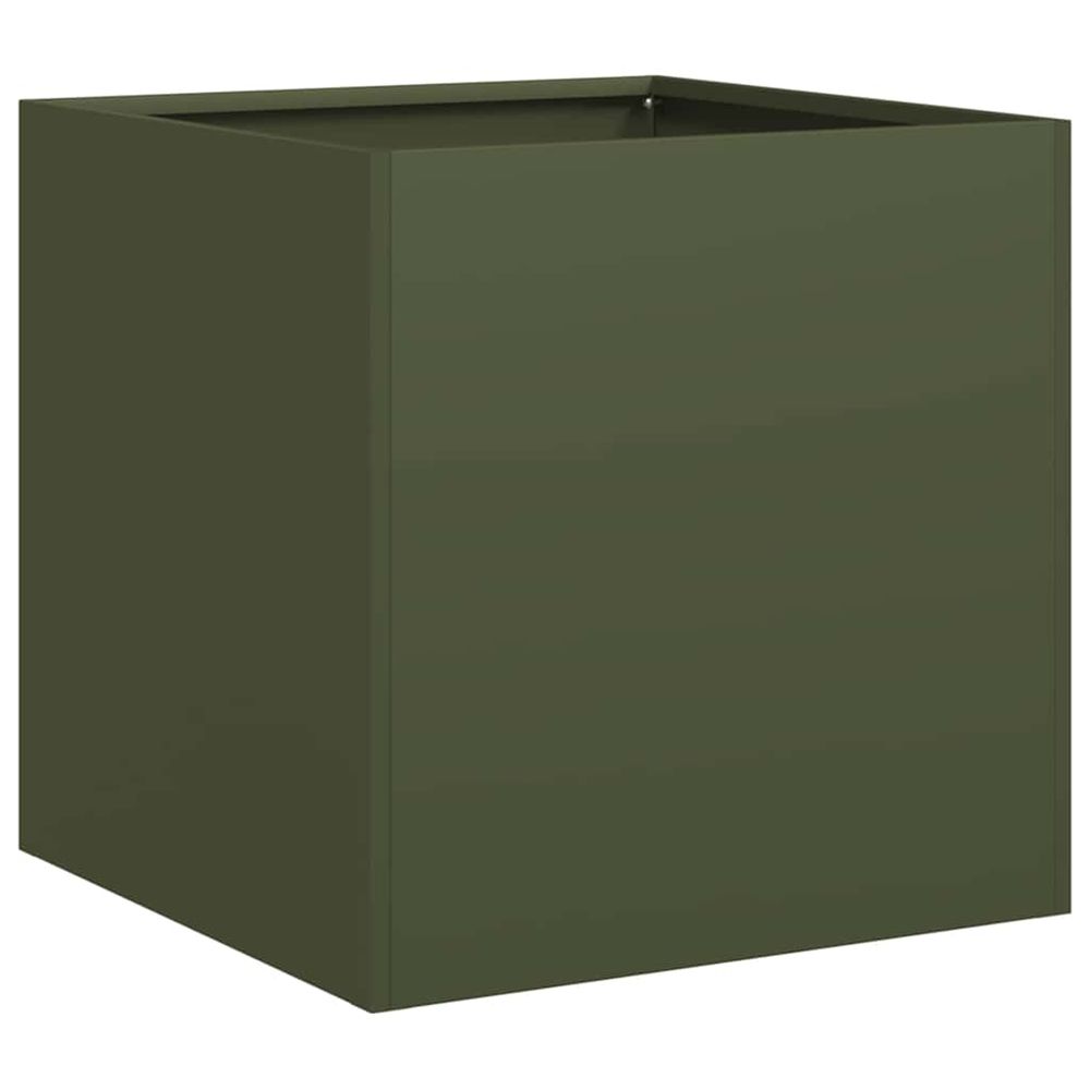 Jardinière d'extérieur vert olive 40x40x40 cm acier laminé à froid