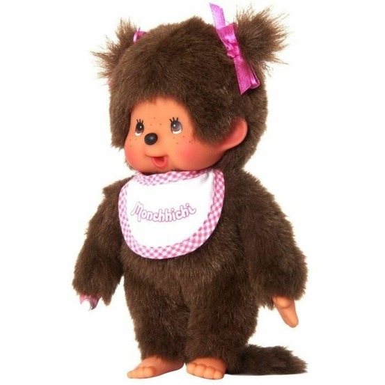 Peluche fille bavoir rose et blanc monchhichi 20 cm