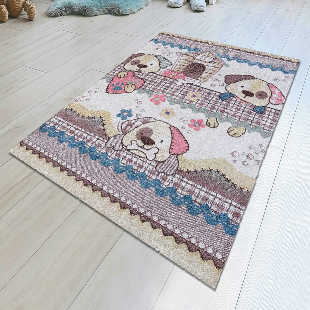 Tapis enfant 80x150 rectangle tissé crème dogra