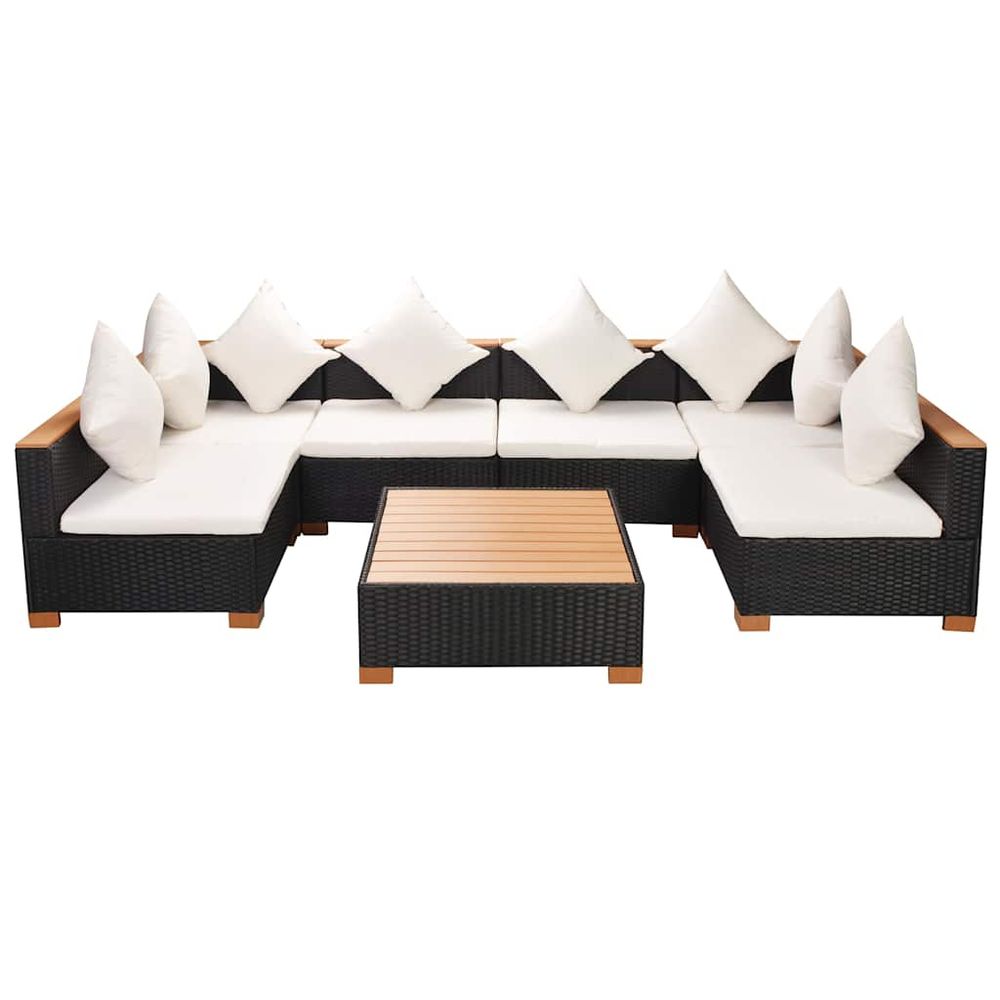 Salon de jardin 7 pcs avec coussins résine tressée noir
