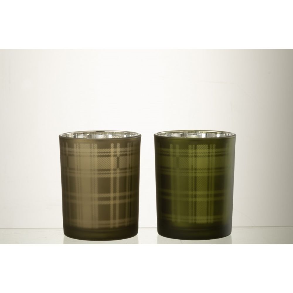 Lot de 2 Photophores Verre Tissus Gris et Vert. - Maison