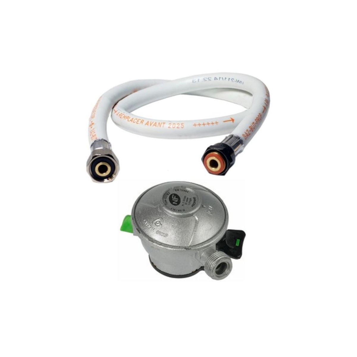 Pack tuyau gaz 1.00 m + détendeur butane clip quick-on valve diam 27mm