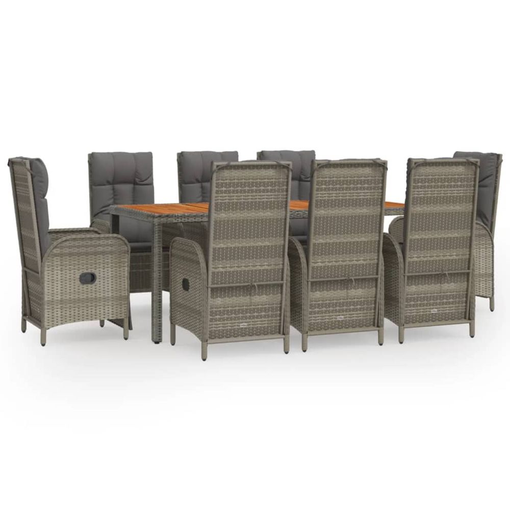 Ensemble à manger de jardin 9 pcs coussins gris résine tressée