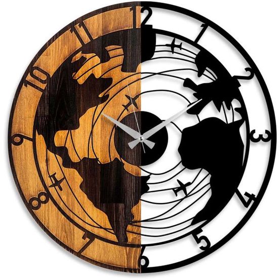 Horloge en bois et métal clock mappemonde