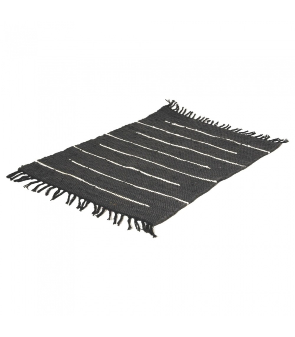 Tapis rectangulaire en coton avec franges, noir, 100x150cm - atout ciel 69005