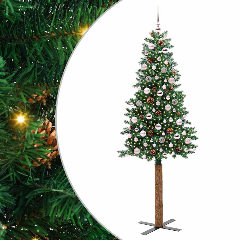 Sapin de noël mince vert 210 cm pvc et bois de pin massif