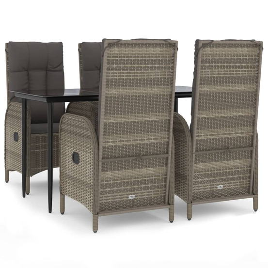 Ensemble à manger de jardin coussins 5 pcs noir et gris