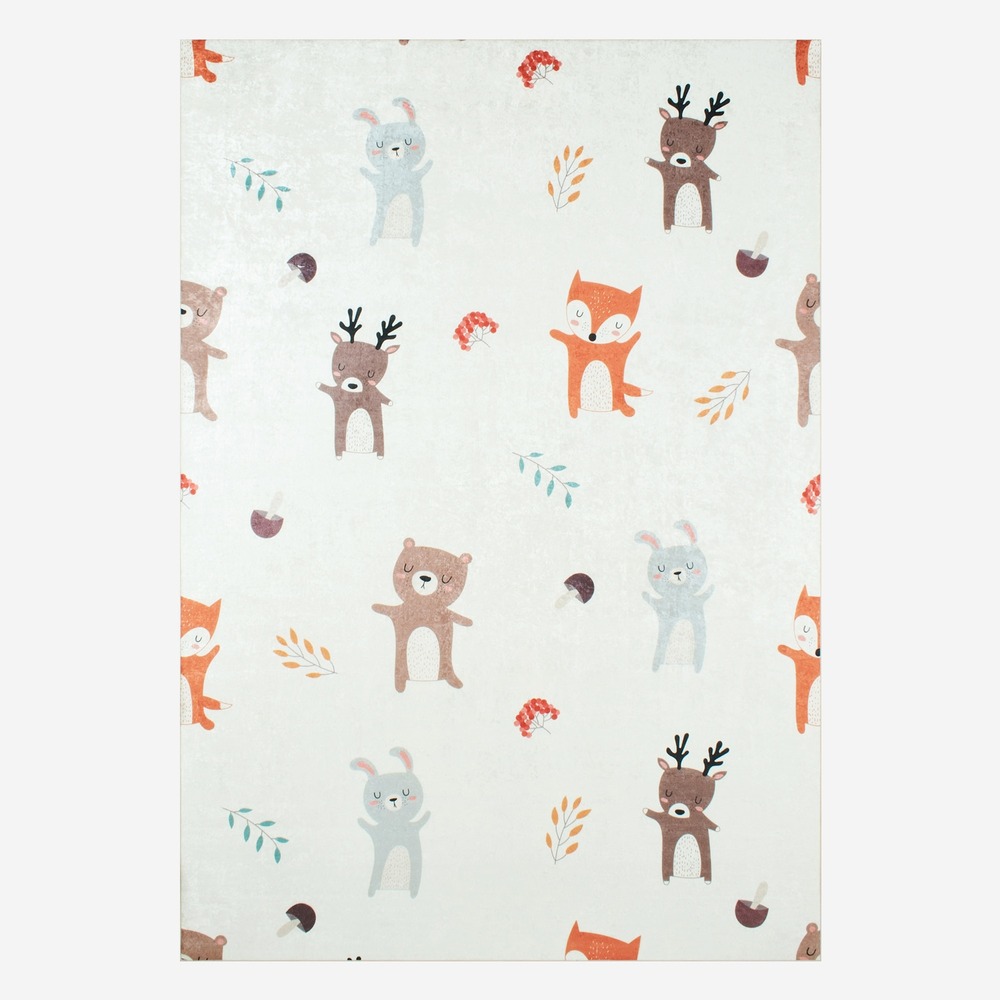 Tapis intérieur enfant blanc imprimé animaux thème automnal - ravon