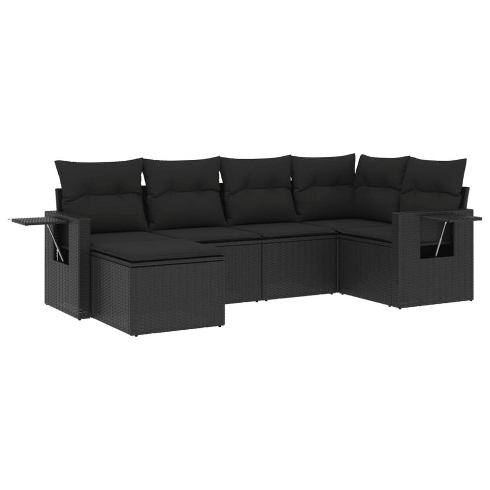 Salon de jardin 6 pcs avec coussins noir résine tressée