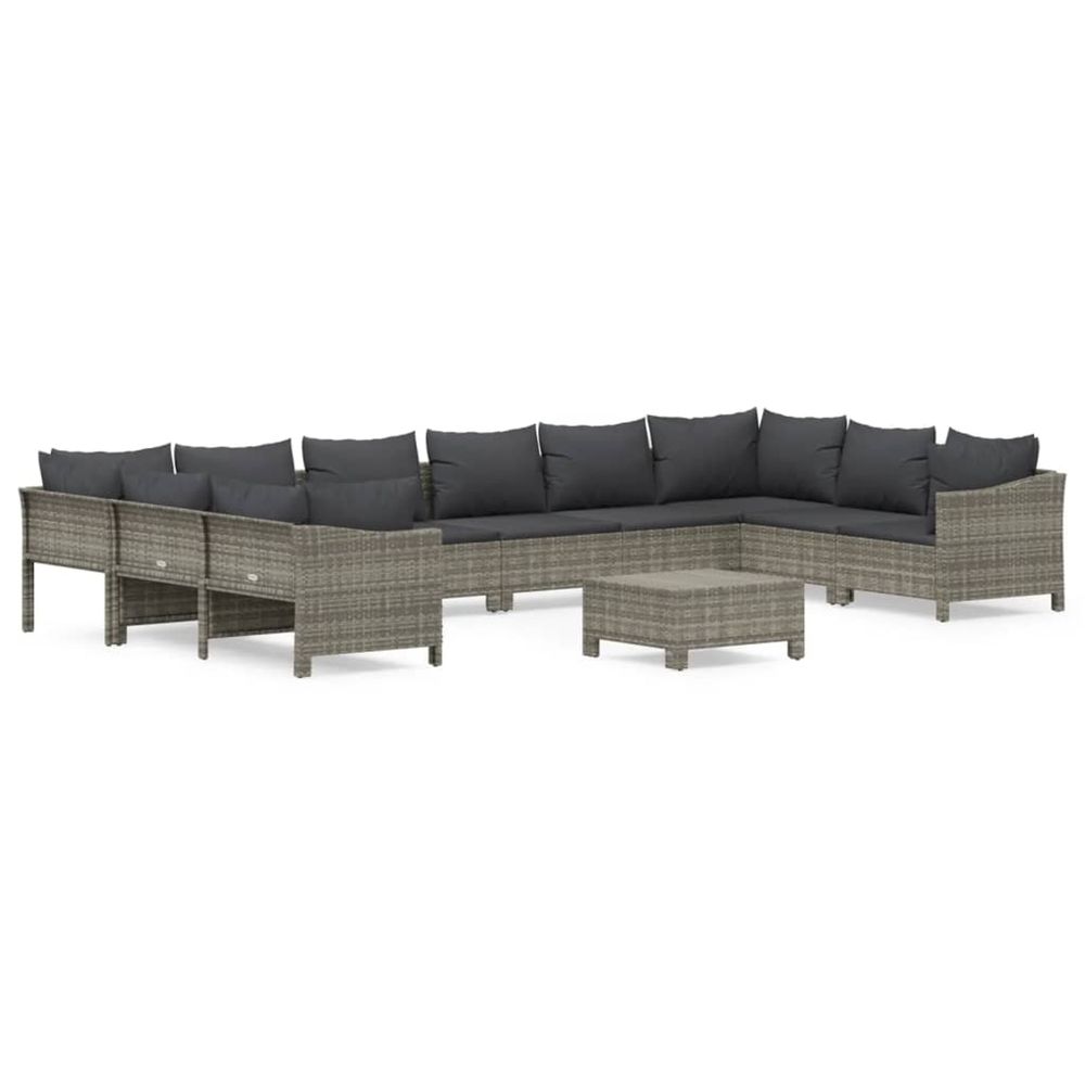 Salon de jardin 11 pcs avec coussins gris résine tressée