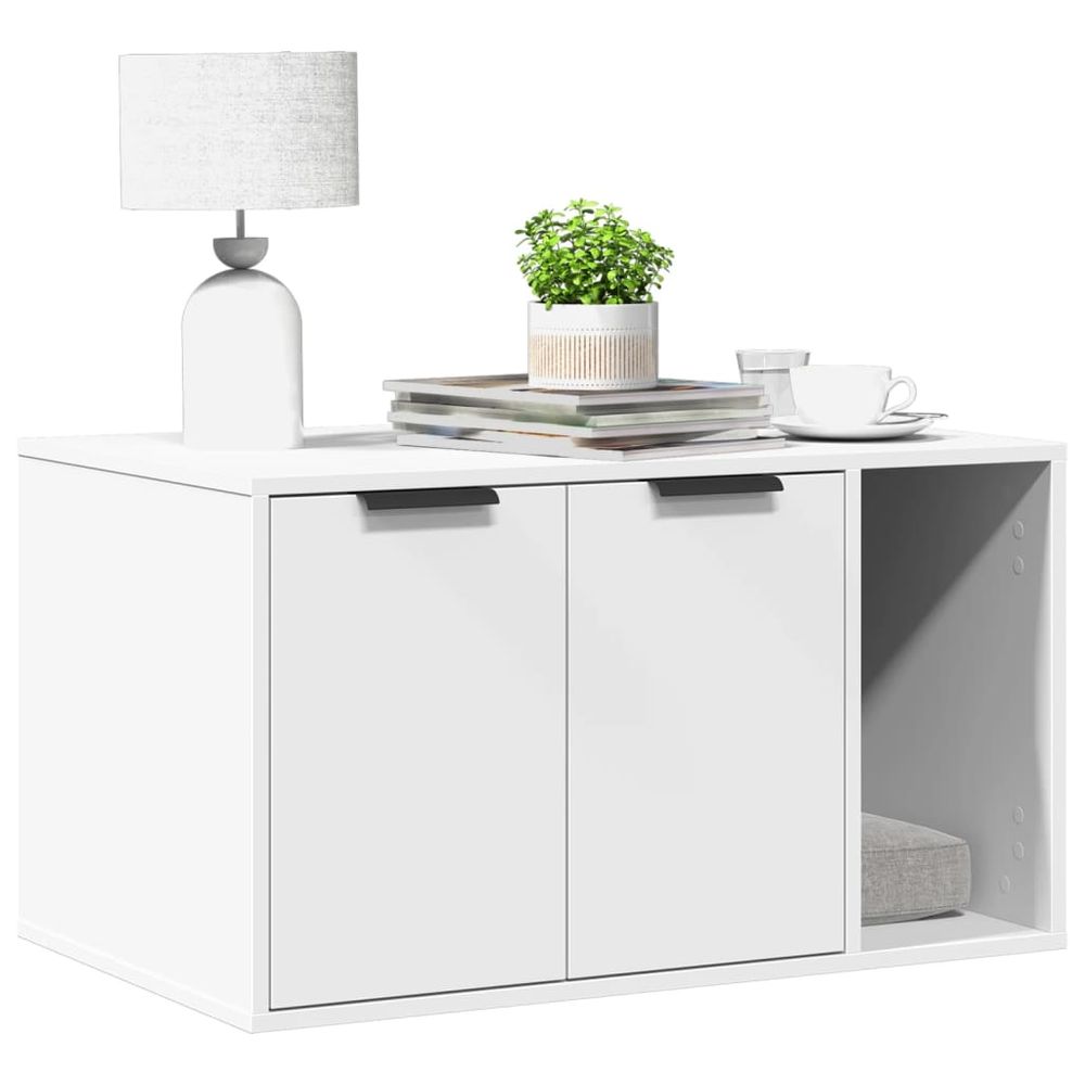 Grande maison de toilette chat bois multifonction blanc 80cm