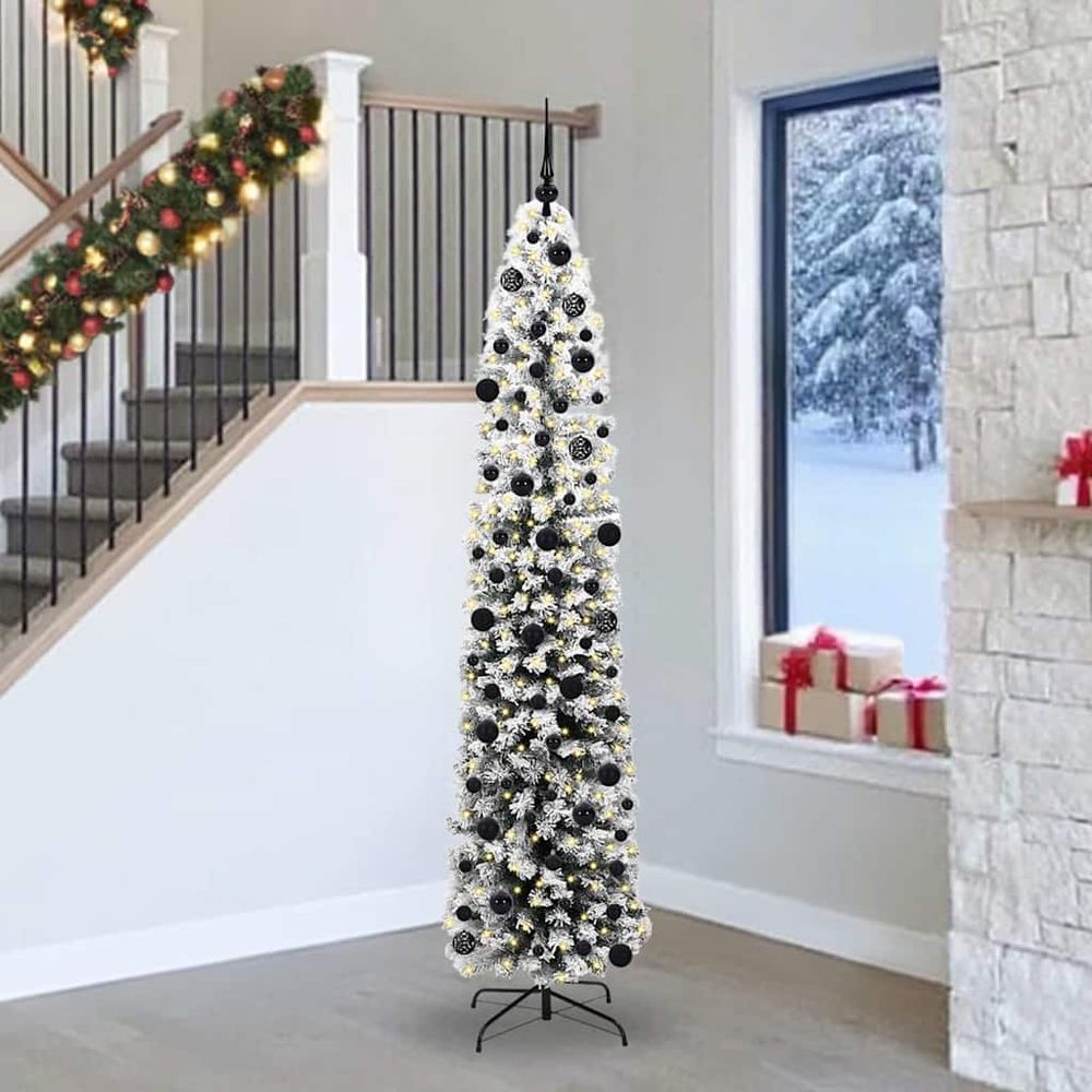 Sapin de noël artificiel spectaculaire 240cm, avec kit complet lumières et 120 ornements