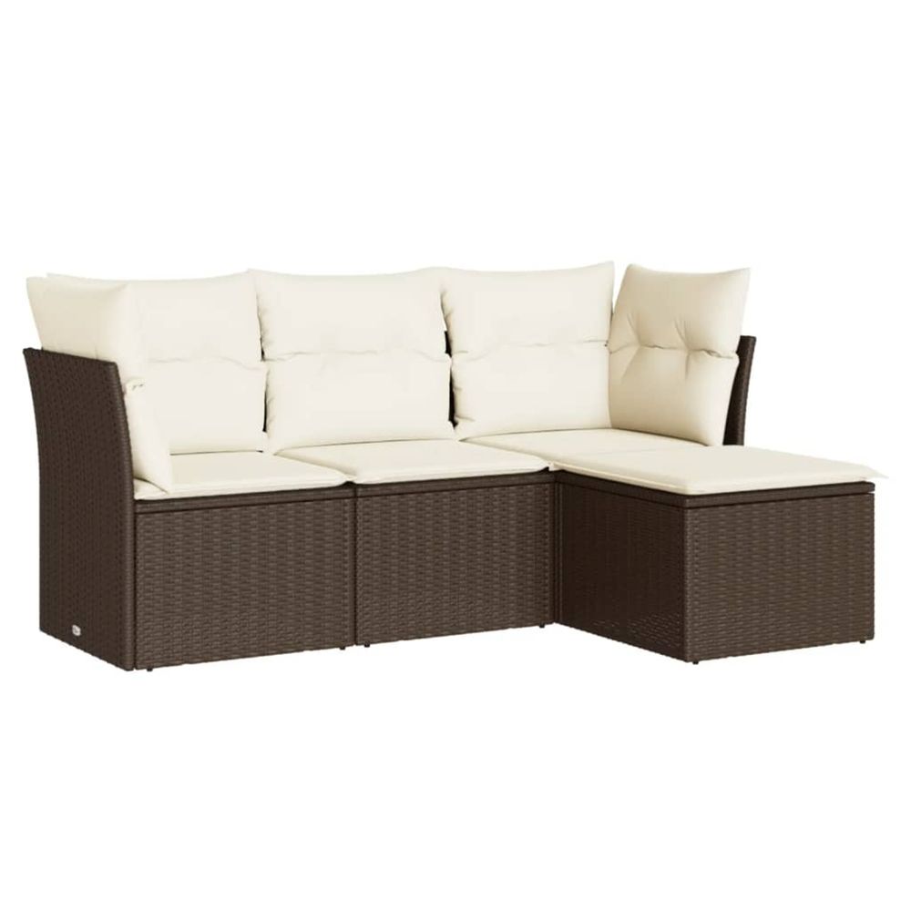 Salon de jardin 4 pcs avec coussins marron résine tressée