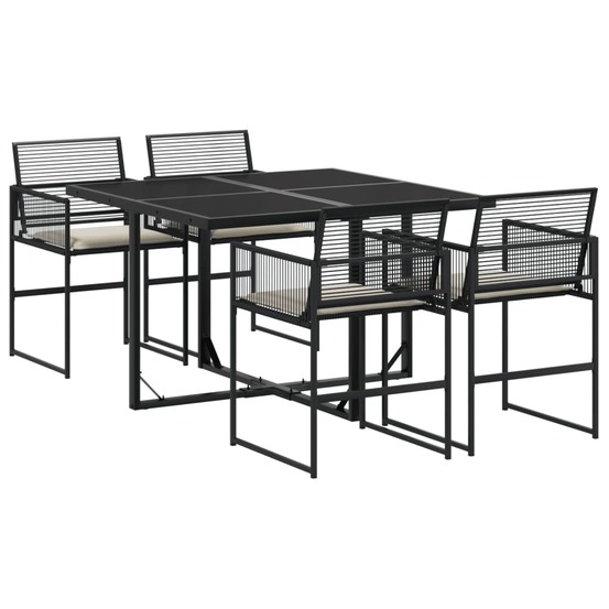 Ensemble à manger de jardin coussins 5pcs noir résine tressée