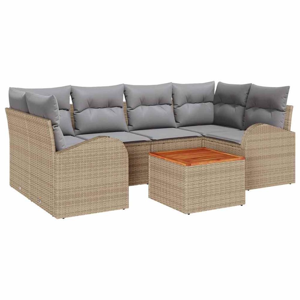 Ensemble de canapé de jardin 7 pc beige et gris clair polyrotin