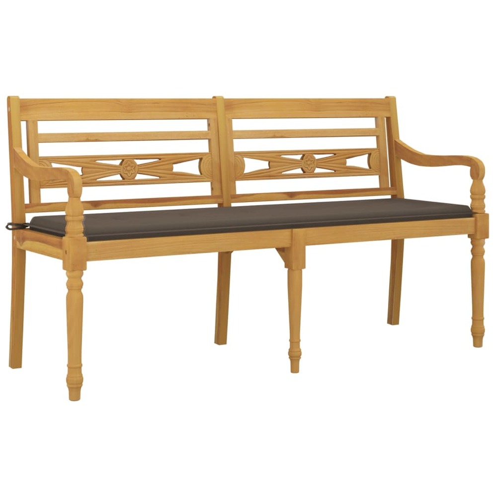 Banc de jardin meuble de patio d'extérieur terrasse avec coussin taupe 150 cm bois de teck massif
