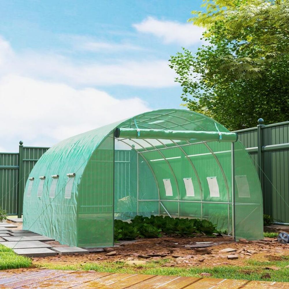 Serre tunnel de jardin acier galvanisé pe 170 g/m² 298 x 398 x 198 cm verte potager ventilé - comfortxl outdoor living