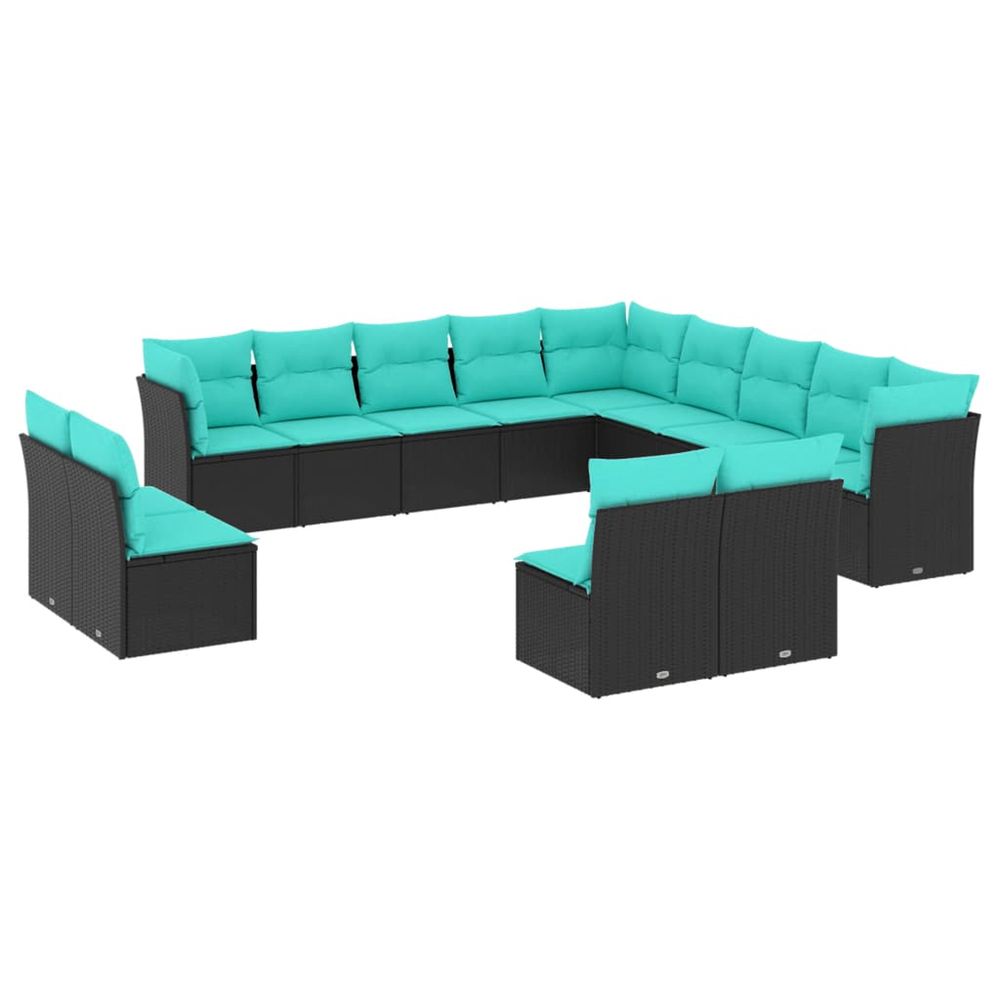 Salon de jardin avec coussins 13 pcs noir résine tressée