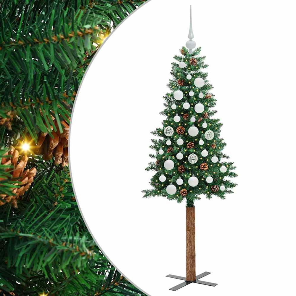 Sapin de noël mince vert 150 cm pvc et bois de pin massif