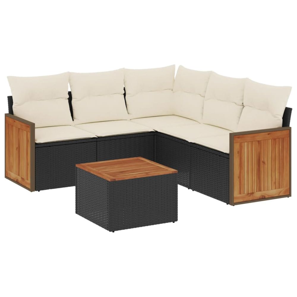 Salon de jardin 6 pcs avec coussins noir résine tressée