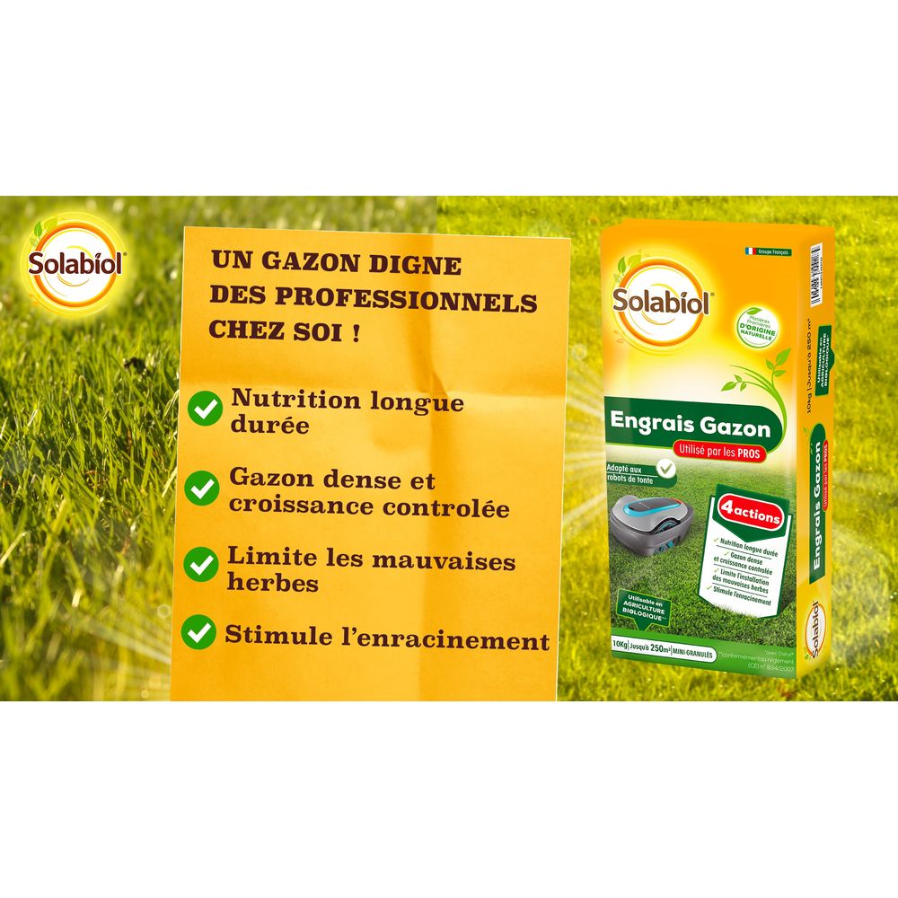 Engrais Gazon Solabiol Sogazplus35 3,5 Kg - 87 M², Longue Durée, Utilisable En Agriculture Bio