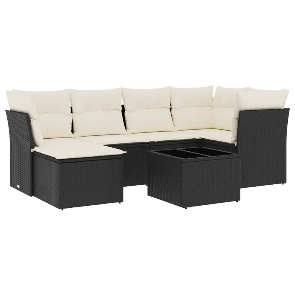 Salon de jardin 7 pcs avec coussins noir résine tressée