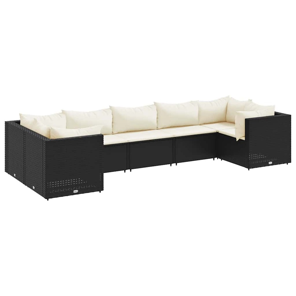 Salon de jardin 7 pcs avec coussins noir résine tressée