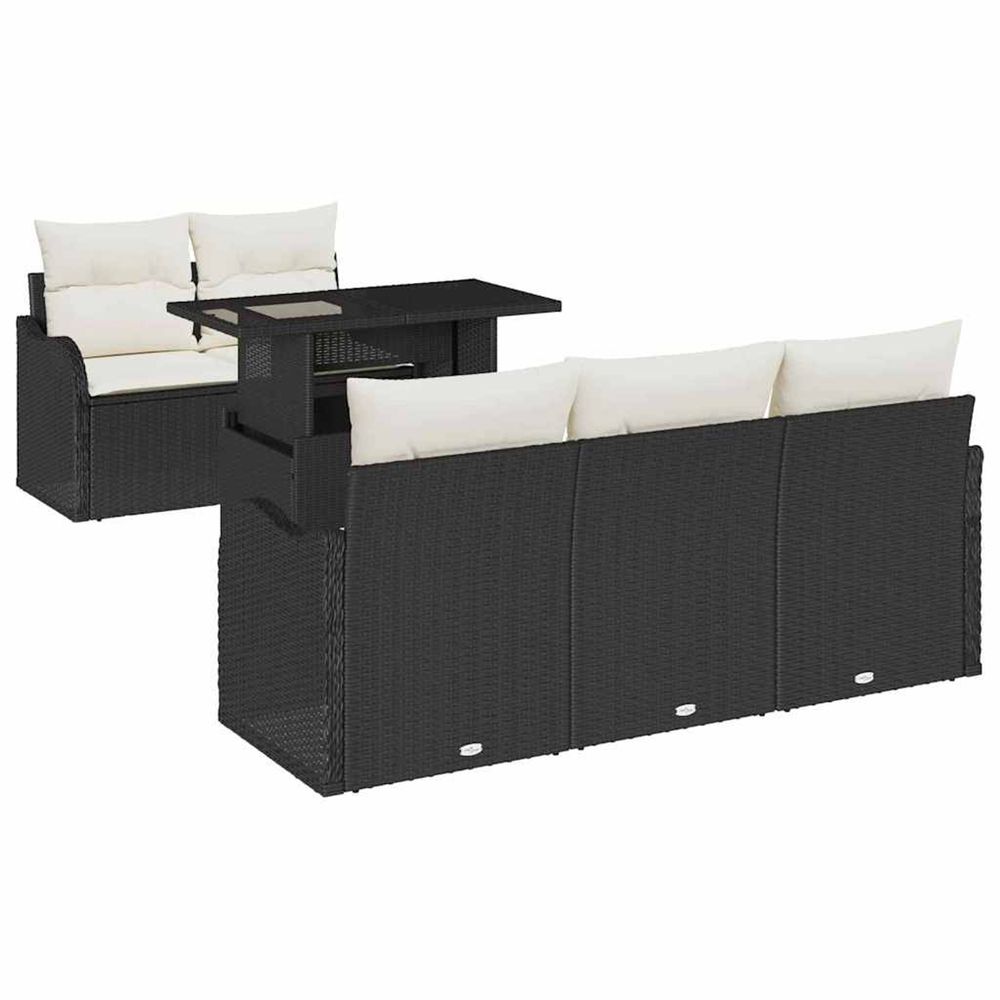 Ensemble de canapé de jardin 6 pièces noir poly rattan